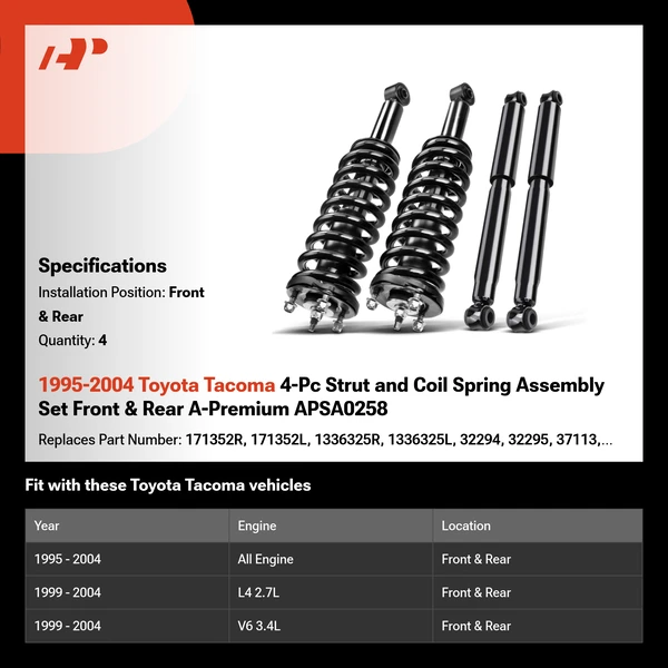 1995-2004 Toyota Tacoma 4-Pc Strut and Coil Spring Assembly Set Front & Rear A-Premium APSA0258