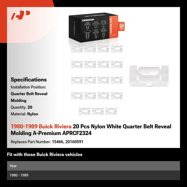 1980-1989 Buick Riviera 20 Pcs Nylon White Quarter Belt Reveal Molding A-Premium APRCF2324