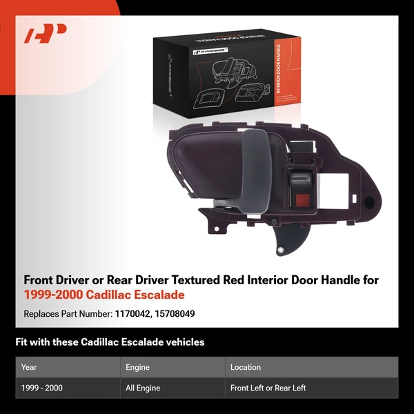 Front Driver or Rear Driver Textured Red Interior Door Handle for 1999-2000 Cadillac Escalade