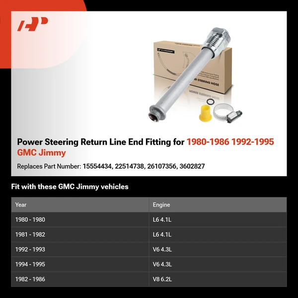 Power Steering Return Line End Fitting for 1980-1986 1992-1995 GMC Jimmy