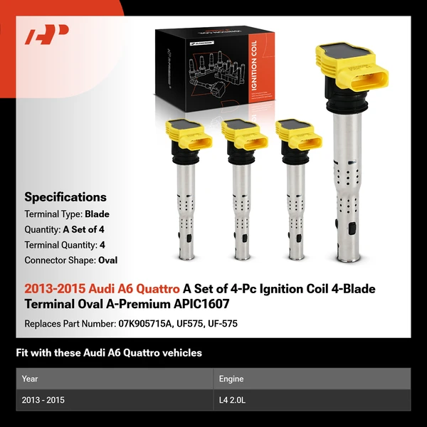 2013-2015 Audi A6 Quattro A Set of 4-Pc Ignition Coil 4-Blade Terminal Oval A-Premium APIC1607