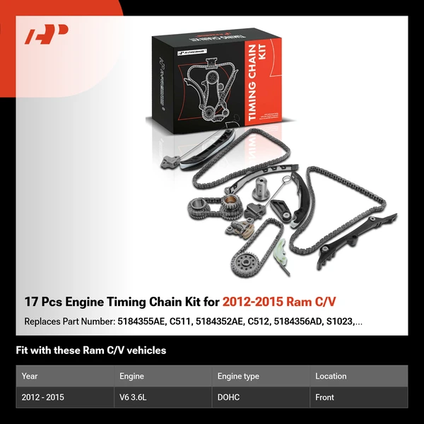17 Pcs Engine Timing Chain Kit for 2012-2015 Ram C/V