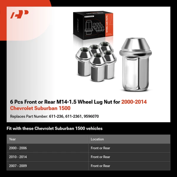 6 Pcs Front or Rear M14-1.5 Wheel Lug Nut for 2000-2014 Chevrolet Suburban 1500