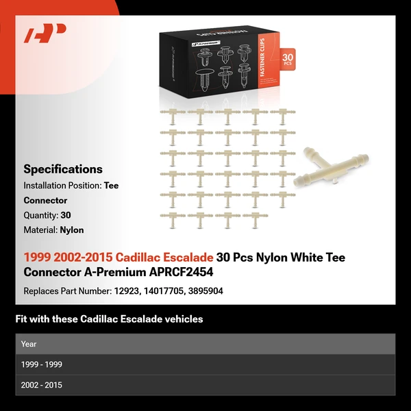 1999 2002-2015 Cadillac Escalade 30 Pcs Nylon White Tee Connector A-Premium APRCF2454