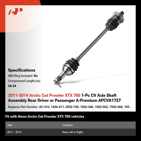 2011-2014 Arctic Cat Prowler XTX 700 1-Pc CV Axle Shaft Assembly Rear Driver or Passenger A-Premium APCVA1727