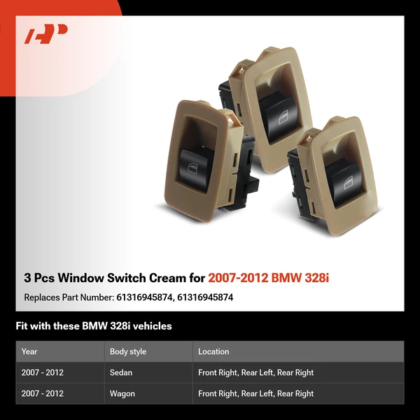 3 Pcs Window Switch Cream for 2007-2012 BMW 328i