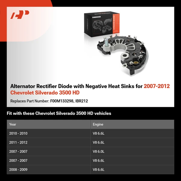 Alternator Rectifier Diode with Negative Heat Sinks for 2007-2012 Chevrolet Silverado 3500 HD