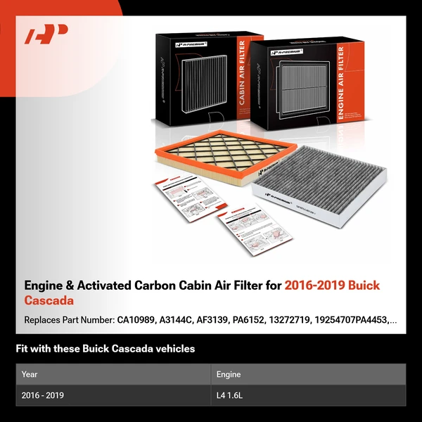 Engine & Activated Carbon Cabin Air Filter for 2016-2019 Buick Cascada