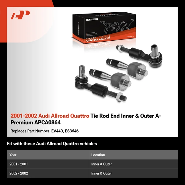 2001-2002 Audi Allroad Quattro Tie Rod End Inner & Outer A-Premium APCA0864