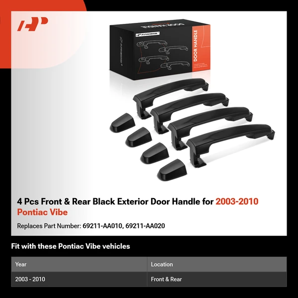 4 Pcs Front & Rear Black Exterior Door Handle for 2003-2010 Pontiac Vibe