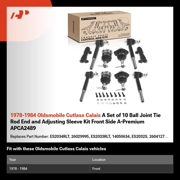 1978-1984 Oldsmobile Cutlass Calais A Set of 10 Ball Joint Tie Rod End and Adjusting Sleeve Kit Front Side A-Premium APCA2489