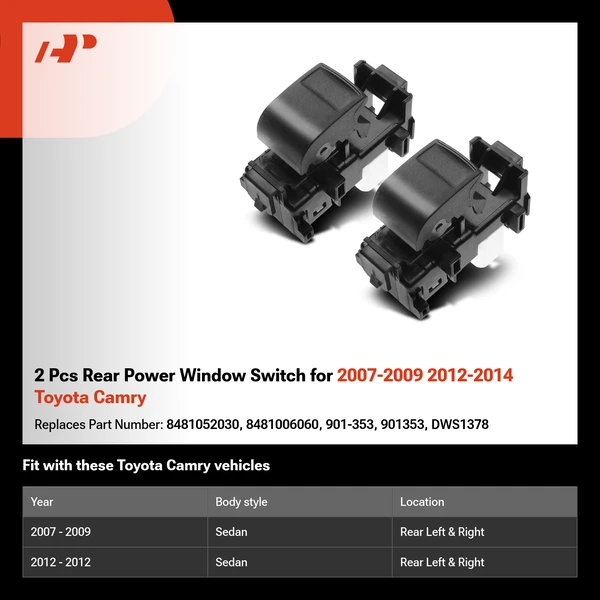 2 Pcs Rear Power Window Switch for 2007-2009 2012-2014 Toyota Camry