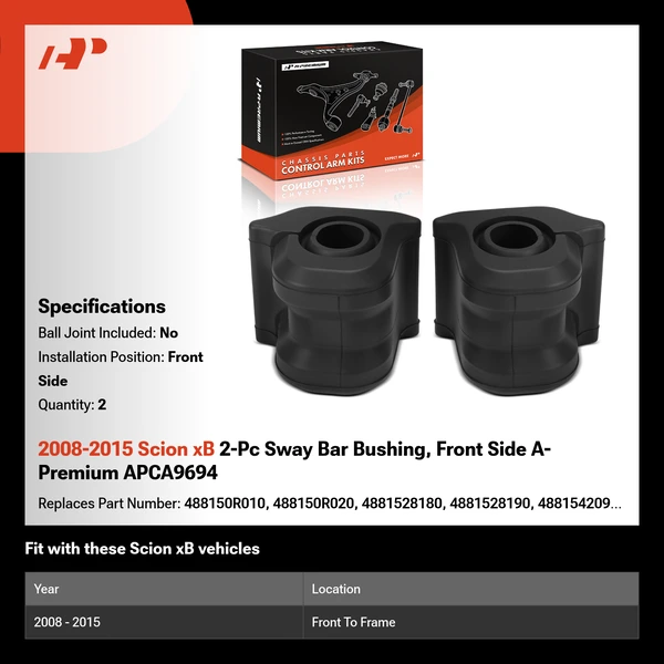 2008-2015 Scion xB 2-Pc Sway Bar Bushing, Front Side A-Premium APCA9694