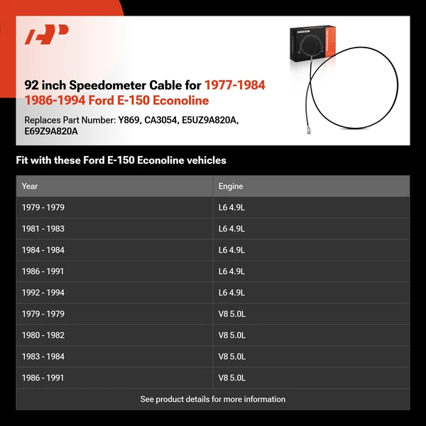 92 inch Speedometer Cable for 1977-1984 1986-1994 Ford E-150 Econoline