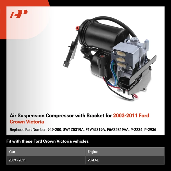 Air Suspension Compressor with Bracket for 2003-2011 Ford Crown Victoria