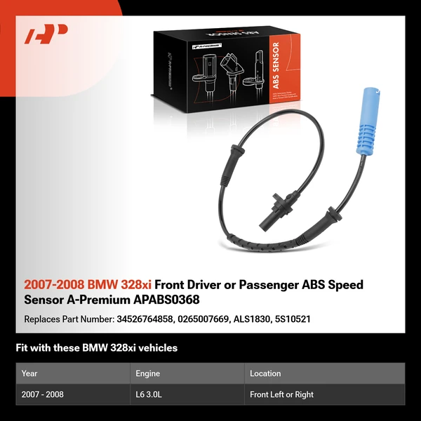 2007-2008 BMW 328xi Front Driver or Passenger ABS Speed Sensor A-Premium APABS0368