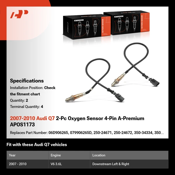 2007-2010 Audi Q7 2-Pc Oxygen Sensor 4-Pin A-Premium APOS1173