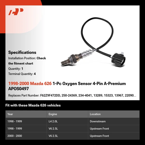 1998-2000 Mazda 626 1-Pc Oxygen Sensor 4-Pin A-Premium APOS0497