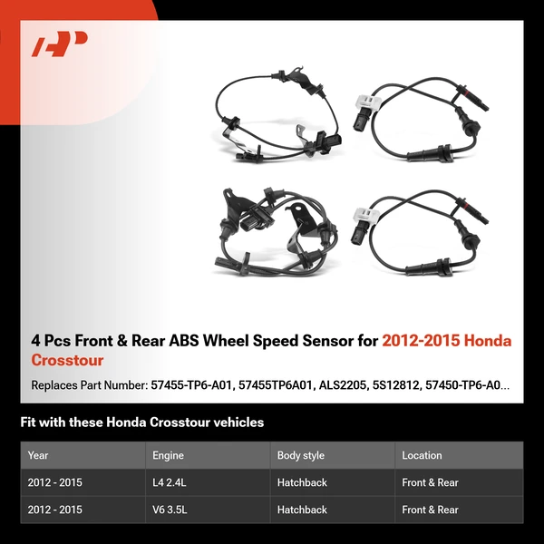 4 Pcs Front & Rear ABS Wheel Speed Sensor for 2012-2015 Honda Crosstour