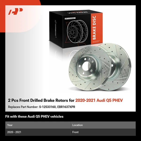 2 Pcs Front Drilled Brake Rotors for 2020-2021 Audi Q5 PHEV