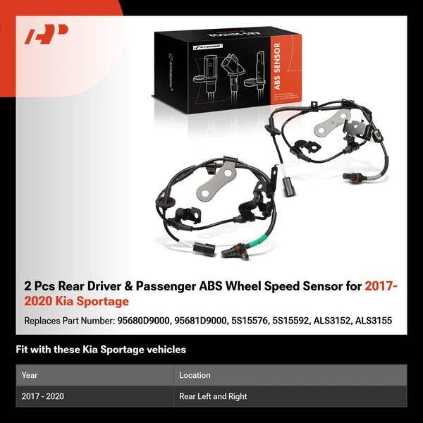 2 Pcs Rear Driver & Passenger ABS Wheel Speed Sensor for 2017-2020 Kia Sportage