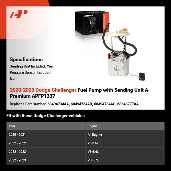 2020-2023 Dodge Challenger Fuel Pump with Sending Unit A-Premium APFP1337