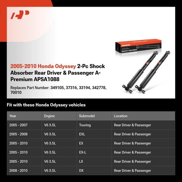 2005-2010 Honda Odyssey 2-Pc Shock Absorber Rear Driver & Passenger A-Premium APSA1088