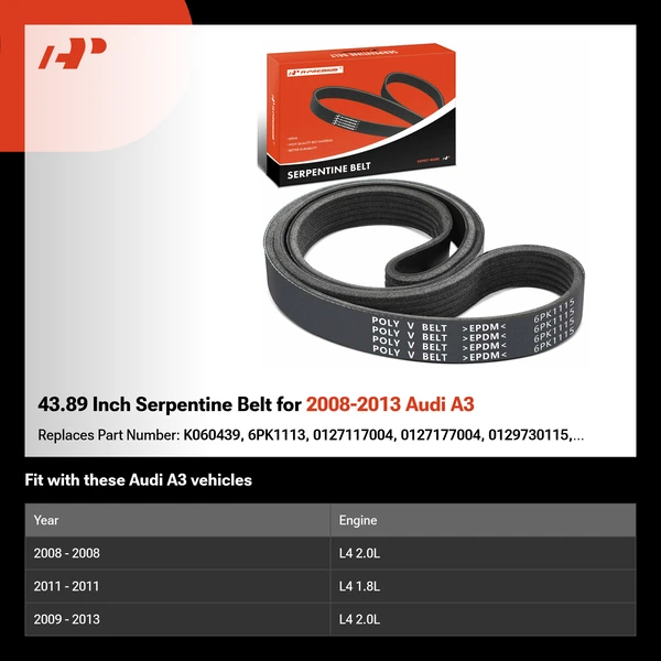 43.89 Inch Serpentine Belt for 2008-2013 Audi A3