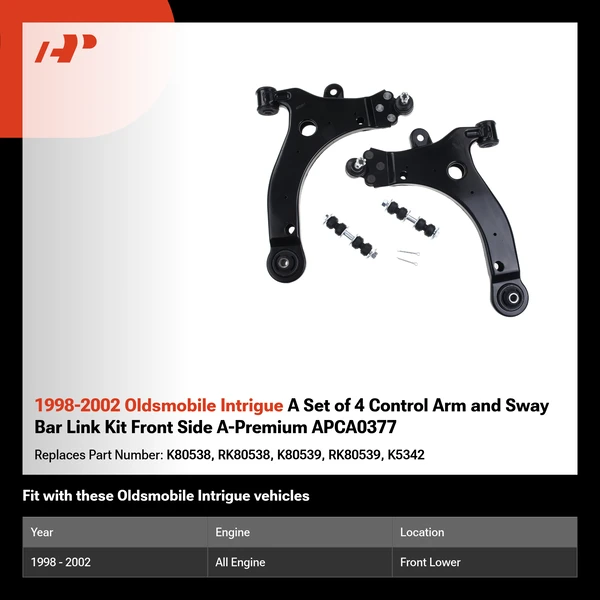 1998-2002 Oldsmobile Intrigue A Set of 4 Control Arm and Sway Bar Link Kit Front Side A-Premium APCA0377