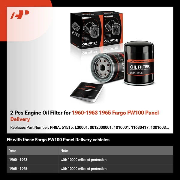 2 Pcs Engine Oil Filter for 1960-1963 1965 Fargo FW100 Panel Delivery