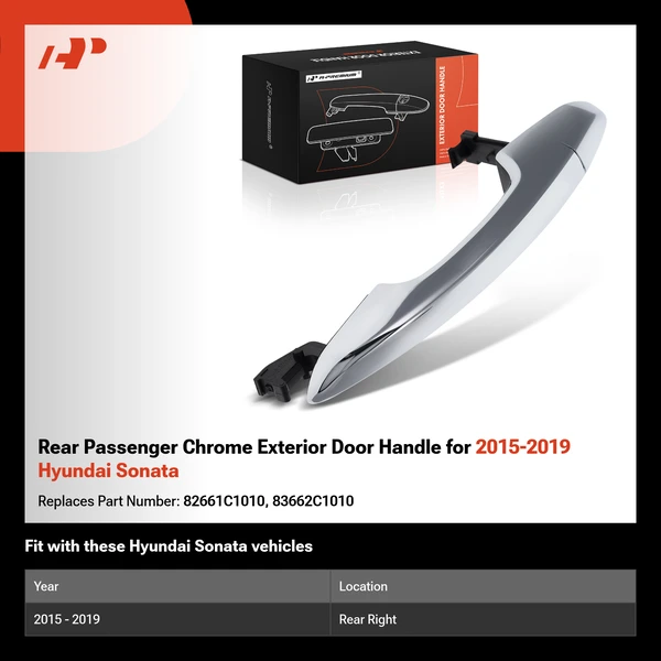 Rear Passenger Chrome Exterior Door Handle for 2015-2019 Hyundai Sonata