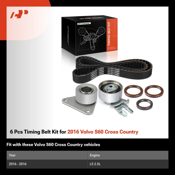 6 Pcs Timing Belt Kit for 2016 Volvo S60 Cross Country