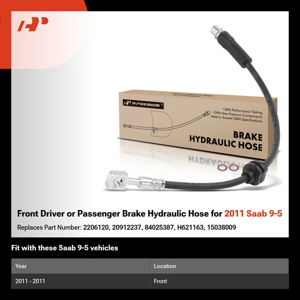 Front Driver or Passenger Brake Hydraulic Hose for 2011 Saab 9-5