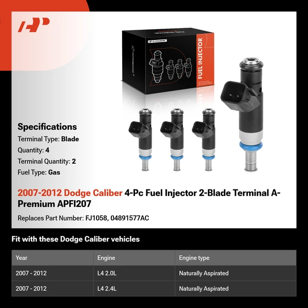2007-2012 Dodge Caliber 4-Pc Fuel Injector 2-Blade Terminal A-Premium APFI207