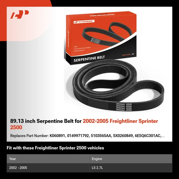 89.13 inch Serpentine Belt for 2002-2005 Freightliner Sprinter 2500