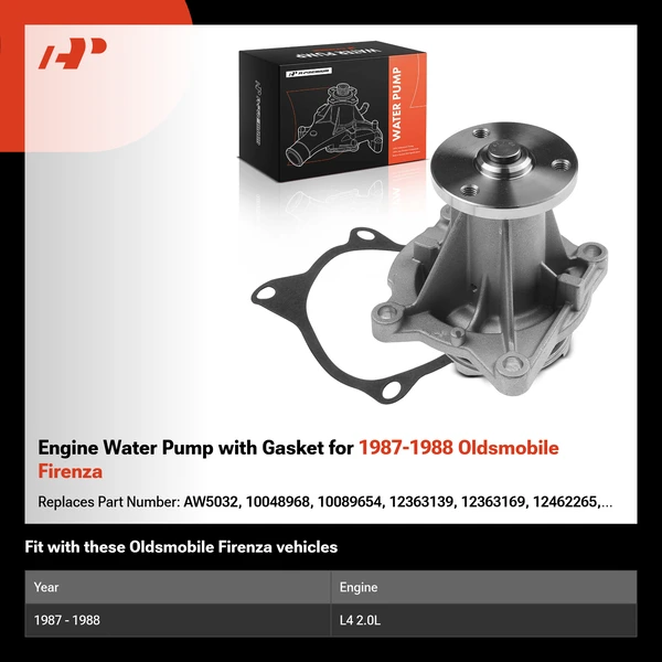 Engine Water Pump with Gasket for 1987-1988 Oldsmobile Firenza