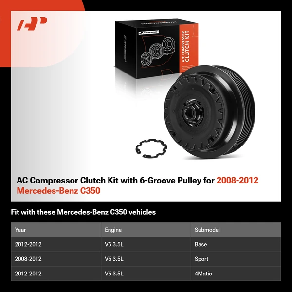 AC Compressor Clutch Kit with 6-Groove Pulley for 2008-2012 Mercedes-Benz C350