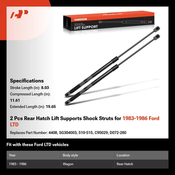 2 Pcs Rear Hatch Lift Supports Shock Struts for 1983-1986 Ford LTD
