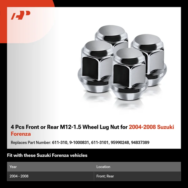 4 Pcs Front or Rear M12-1.5 Wheel Lug Nut for 2004-2008 Suzuki Forenza