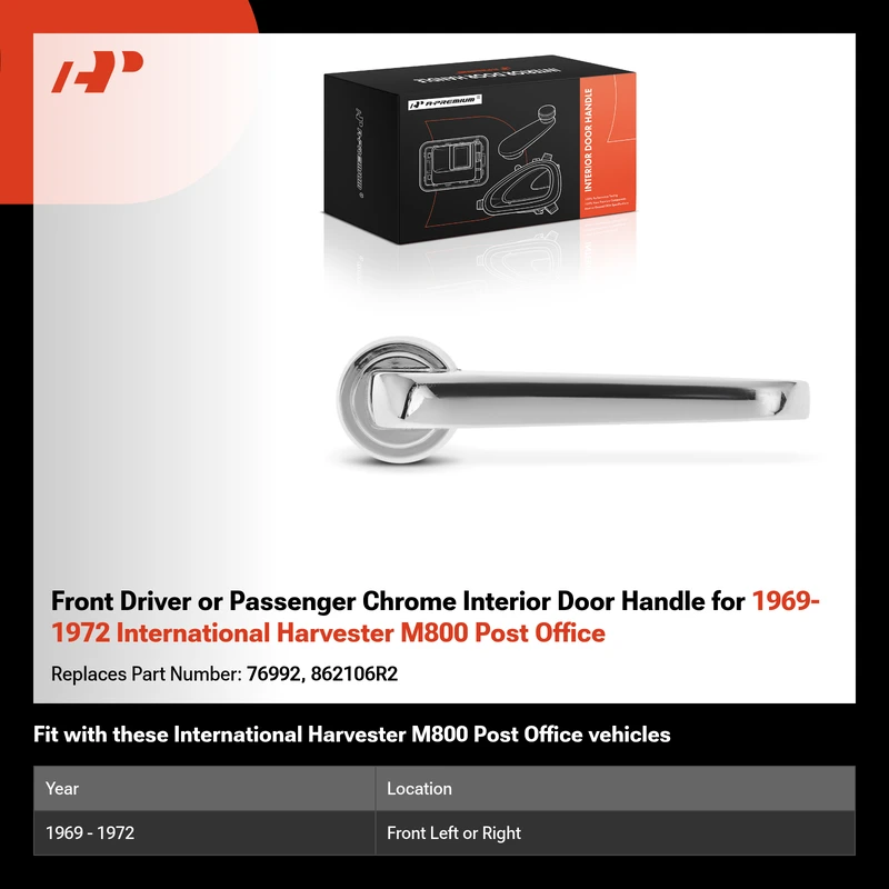 Front Driver or Passenger Chrome Interior Door Handle for 1969-1972 International Harvester M800 Post Office