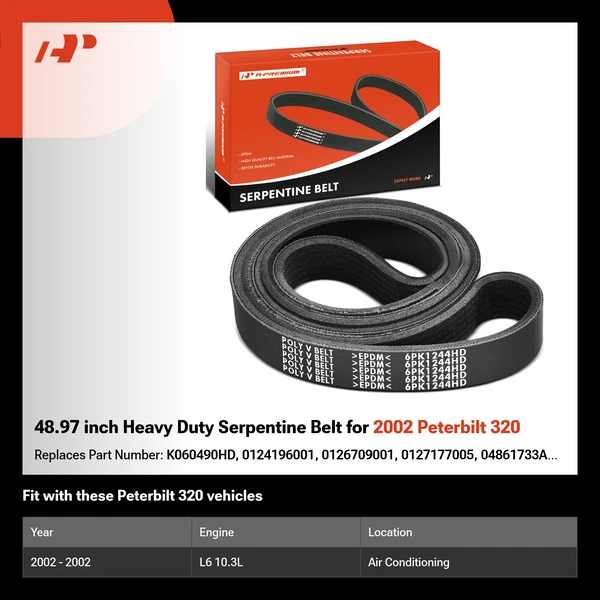 48.97 inch Heavy Duty Serpentine Belt for 2002 Peterbilt 320