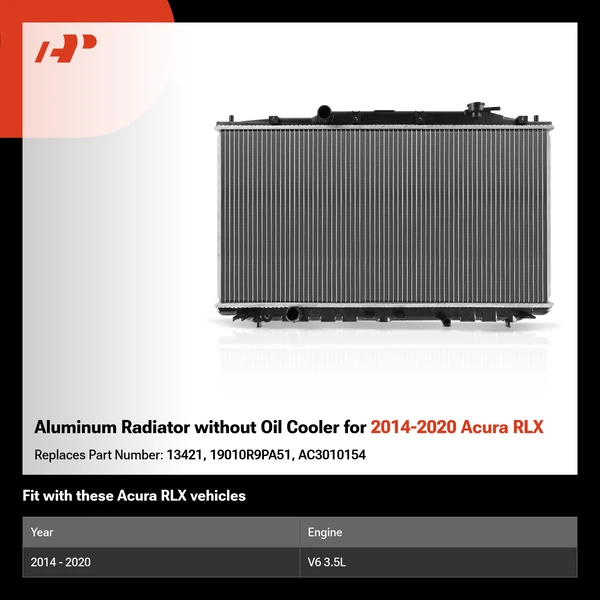 Aluminum Radiator without Oil Cooler for 2014-2020 Acura RLX