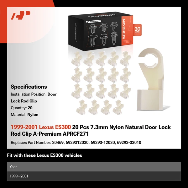 1999-2001 Lexus ES300 20 Pcs 7.3mm Nylon Natural Door Lock Rod Clip A-Premium APRCF271