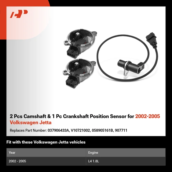 2 Pcs Camshaft & 1 Pc Crankshaft Position Sensor for 2002-2005 Volkswagen Jetta