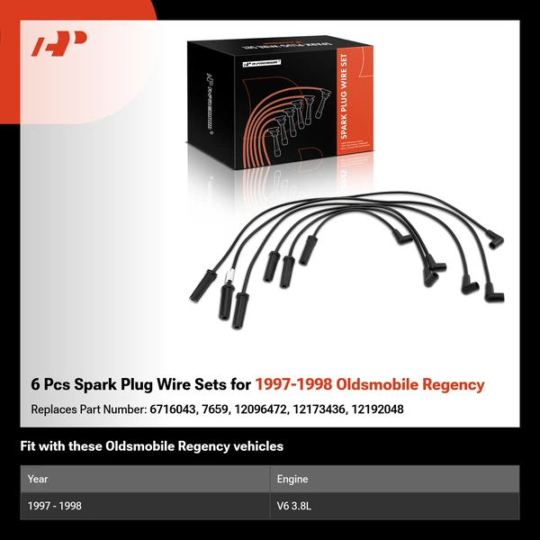 6 Pcs Spark Plug Wire Sets for 1997-1998 Oldsmobile Regency