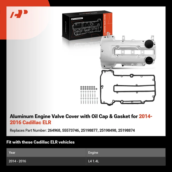 Aluminum Engine Valve Cover with Oil Cap & Gasket for 2014-2016 Cadillac ELR