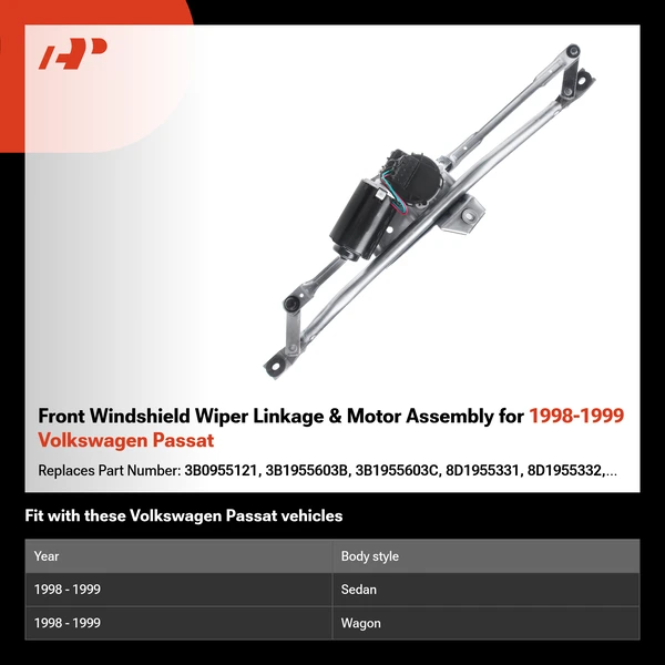 Front Windshield Wiper Linkage & Motor Assembly for 1998-1999 Volkswagen Passat