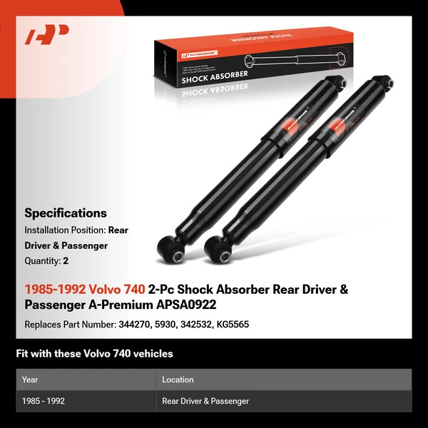 1985-1992 Volvo 740 2-Pc Shock Absorber Rear Driver & Passenger A-Premium APSA0922