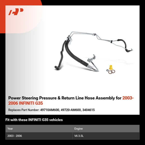 Power Steering Pressure & Return Line Hose Assembly for 2003-2006 INFINITI G35