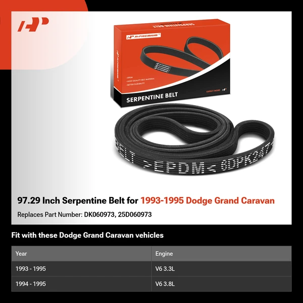 97.29 Inch Serpentine Belt for 1993-1995 Dodge Grand Caravan